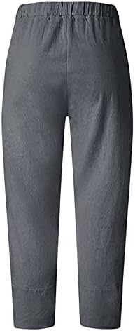 Pamučne lanene pantalone ženske letnje Casual kapri pantalone sa džepovima visokog struka udobne pantalone