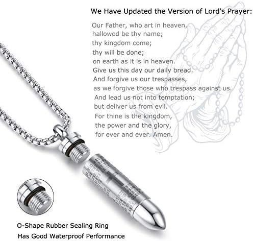 Moniya metak od nehrđajućeg čelika privjesak urna pepeo ogrlica krst Lords Molitva na engleskom jeziku, 22-inčni lanac kutija