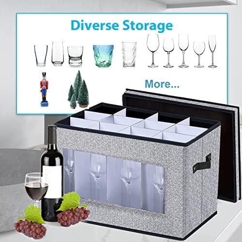 Jaysdayly kućišta za skladištenje Stemware-a sa razdjelnicima, kutija za čuvanje stakla za vino,tvrdi Shell