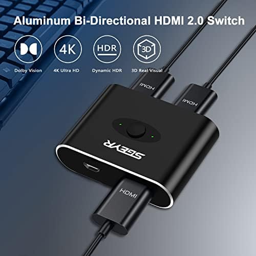 Sgeyr HDMI prekidač, 4k @ 60Hz HDMI prekidač, HDMI Switmer 2 u 1, HDMI prekidač, aluminijski HDMI 2.0 dvosmjerni