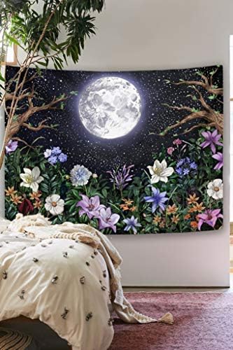 Neasow Estetic Moon Garden Tapisest Wall Viseći, noćni pejzaž sa šarenim biljkama Cvjetni tapiserije za