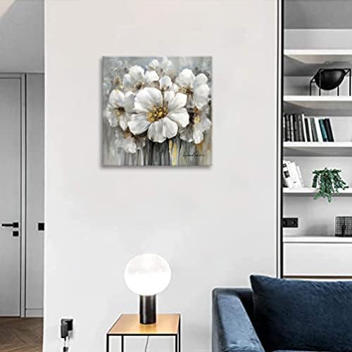 Flower Pictures canvas Wall Art-bijela i siva cvjetna sa zlatom za spavaću sobu dekor kupatila uokviren 30x30