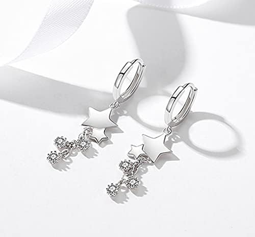 SLUYNZ 925 Sterling Silver Star hoop naušnice viseći lanac za žene tinejdžerke kapljice viseći naušnice obruč