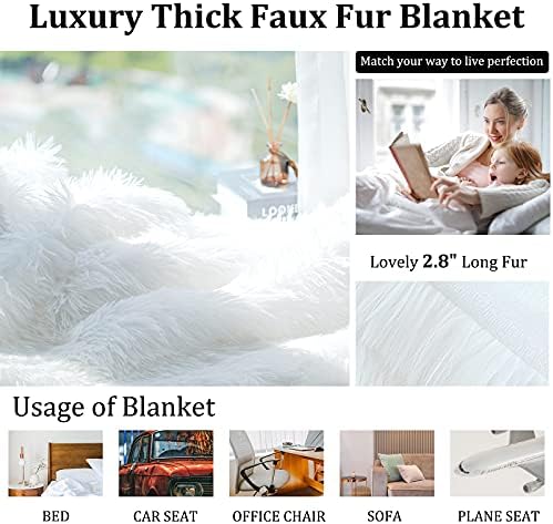 Joniyear Extra 2.8 Fluffy Flox Cur bacajte pokrivač 50 x 60 , luksuzno mekano ukrasno nejasno za kauč, ugodne plišane shaggy pokrivače za kauč na razvlačenje, slatka lijepa pokrivač za kućne ljubimce, bijele boje