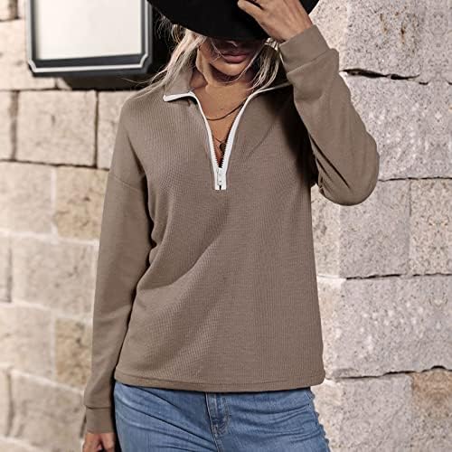 Ženske tople vrhovi pulover 1/4 zip up rever pad ramena dugih rukava Blosue Solid Boja Trendi labave majice tinejdžerske djevojke