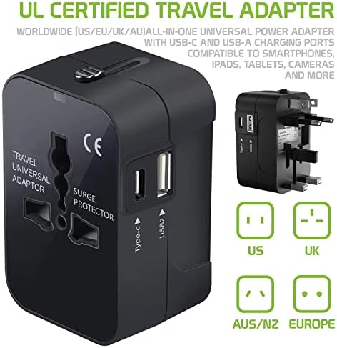 Putni USB Plus Međunarodni Adapter za napajanje kompatibilan sa ZTE oštricom Vec 3G za Svjetsku snagu za 3 uređaja USB TypeC, USB-a za putovanje između SAD / EU / aus / NZ / UK / CN