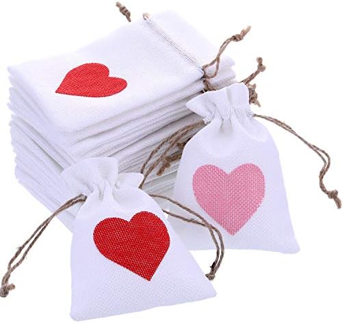 Boao 20 komada Male vrećice za vuču valentina Trgovi tkanine Torbe Poklon kese sa srčanim uzorkom za zabavu za Valentinovo