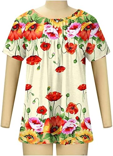 Camiseta Estampado Flores Para Mujer Camiseta Manga Corta Blusas Camiseta de Cuello Redondo