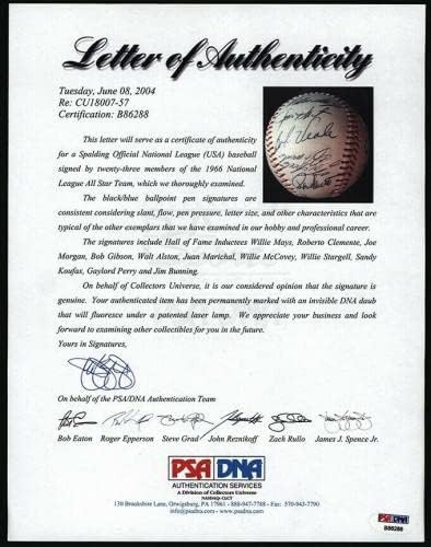 Roberto Clemente Willie možda Sandy Koufax 1966 All Star Game potpisan bejzbol PSA - autogramirani bejzbol