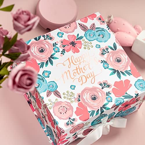 WRAPAHOLIC 1 kom 8x8x4 inča folija od ružičastog zlata Happy Mother's Day i cvjetna Poklon kutija