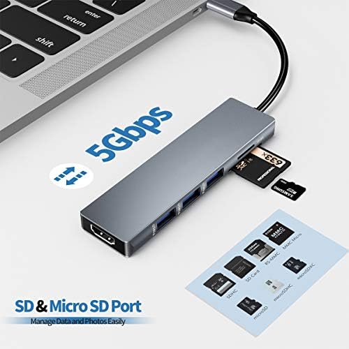 USB C HDMI Adapter za MacBook Pro /2017, 6 u 1 USB - C na HDMI izlaz, SD+čitač MicroSD kartica i