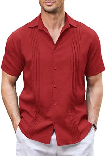Coofandy Muška ležerna majica Kuban guayabera skraćenica s kratkim rukavima dolje majica