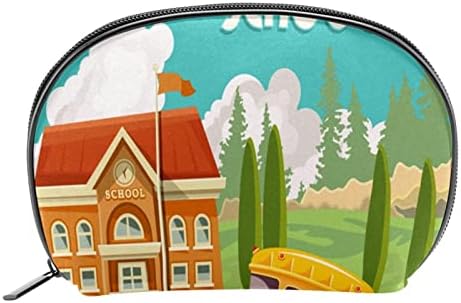 Mala šminkarska torba, patentno torbica Travel Kozmetički organizator za žene i djevojke, nazad u školsku autobusnu crtani film
