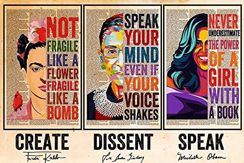 Schian feministički zidni umjetnički plakat uređenje doma-Ruth Bader Ginsburg, RBG, Michelle Obama, Frida - kreacija, neslaganje, govor - moćne žene, žene govore, ženska prava-Neuramljena