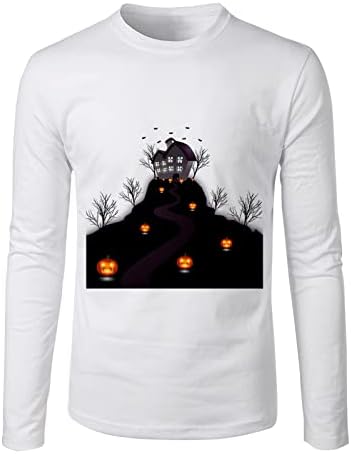 XXBR Halloween vrhovi za muške, muškarce Happy Halloween Haunted House Print dugih rukava Novost grafički vitak mišićno majica
