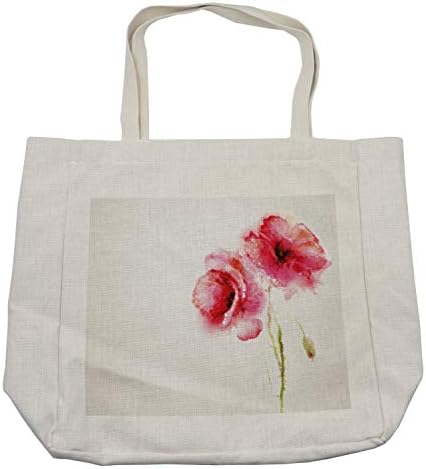 Ambesonne Flower torba za kupovinu, Proljetna sezona Vivid Florals Crveni makovi Akvarelni