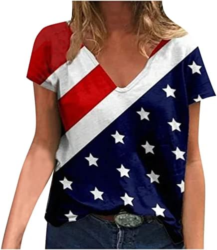 Ljetni vrhovi za žene Crew vrat 4. jula Patriotske kratke rukave majice američka zastava grafički majice za Dan