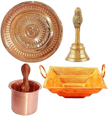 Kombinacija bakra Puja Hawan Kund puja thali ganti obožavaju staklenu kašilu religiozni predmet najbolji za hram, dom, ured, poklone