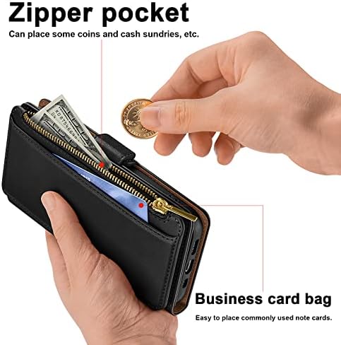 Antsturdy za Samsung Galaxy A13 5G 6.5 futrola za novčanik 【RFID blokada】【Zipper Poket】【7 Slot za kartice】 PU Koža Flip Folio zaštitni poklopac držač kreditne kartice sa narukvicom za muškarce žene, crna