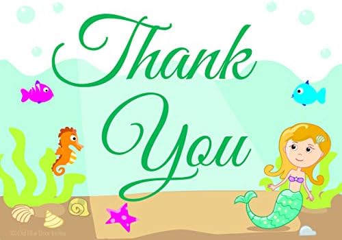 Stara plava vrata poziva Mermaid Kids ispunjeni zahvalnice za djevojke - sirena hvala beleška za djecu