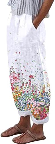 Grge Beuu Žene Ležerne prilike ravne vrećice visokog struka Cvjetne pantalone s džepovima Dugim labavim pamučnim pamučnim patućima