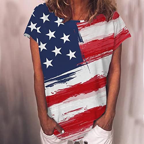 Žene Tee Jesen Ljeto kratki rukav 2023 Crewneck Pamuk Dan nezavisnosti Grafički casual top majica za dame W9