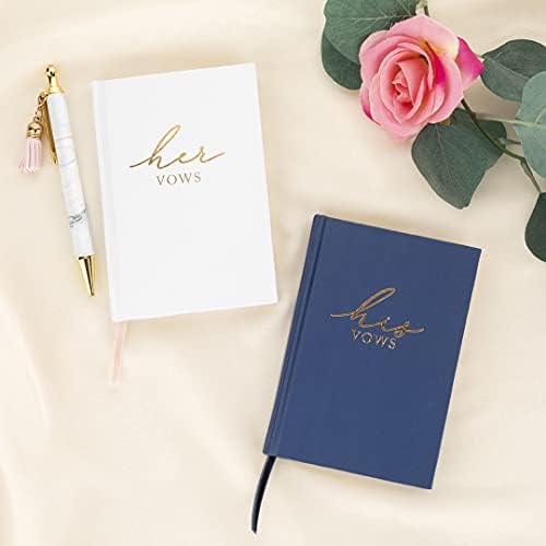 Andaz Press Wedding Vow Books for his and Hers Wedding Day with Gold Foil rubs - Officiant Book Keepsakes Card-64 Pages Navy & White Wedding Book