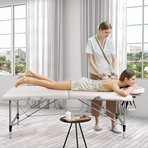 LIRUXUN 84 L prijenosni stol za masažu podesivi salonski Spa krevet sa torbicom za nošenje Bijelo / Crno