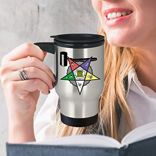 Masonska putna krigla - Narudžba Istočne zvijezde Mitrom Gavel Simbol Gavel - FreemaSonry Oes O.E.S. PHA poklon dodatna oprema savršena za kafu / čaj - nehrđajući čelik - koji prodaje samo Saroth Design