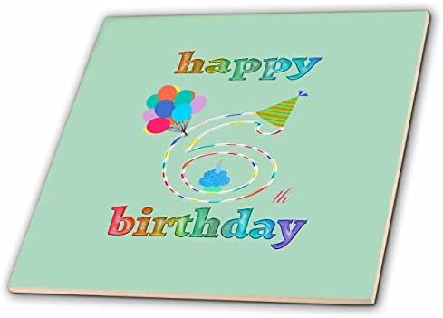 3drose sretan 6. rođendan, Cupcake sa svijećom, balonima, šeširom, šarenim-pločicama