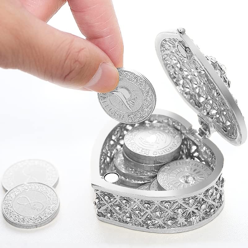 Tingku španjolski srebrni ujedini novčići za vjenčanje u Arras de Bodas Wedding Arras Coins ceremonija Suveniri Pribor sa kutijom u obliku srca