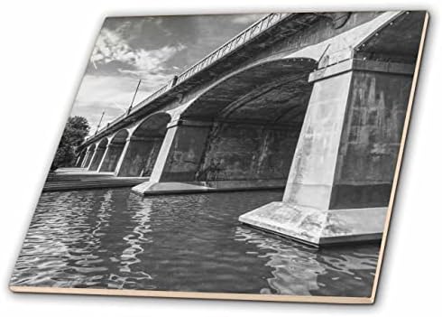3drose crno-bijela strukturna fotografija sa lučnim mostom. - Pločice.