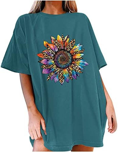 Lounge bluza za teen djevojke jesen ljeto kratki rukav Crewneck Spandex Sunflower cvjetni print Top košulje Žene 2023