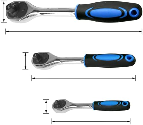 TROOLROCK 3PCS set Ratchet, 1/4 3/8 1/2-inčni pogonski ključ 72-zub brzog reprodukcije CR-V zupčani momentni ključ sa mekim ručicama za ručice ...