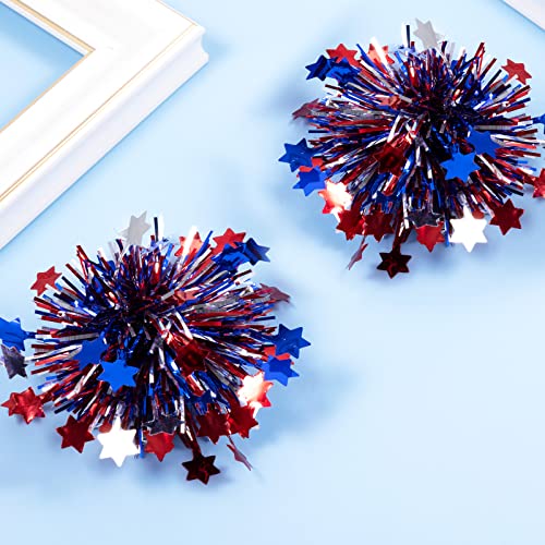 4. jula Patriot Pom Pom isječci za kosu Djeca Metalik Cheer Bowerte Glitter Crveni bijeli plavi dekor Dodatna oprema Neovisnost Dan Party Poklon za navijače Žene
