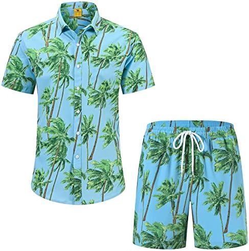 TBMPOY MENS Cvjetni havajske majice i kratke hlače Ležerne tipke Down majice Kratki rukav Supruga