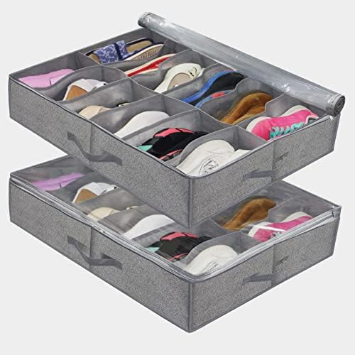 Koqwez33 Cipele za cipele Prozirni poklopac ispod kreveta za odlaganje cipela - tamno siva