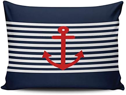 Xiafa Početna Crveno sidro po mjeri na mornaričkoj plavoj nautičkim jednostavnim ukrasima kauč jastučni jastuk jastuk pokrovite jedan obodni ispisani dizajn lumbalni 12x20 inčni