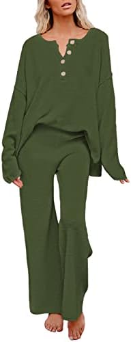 Viotisett ženska odijela za duksere Knit džemper sa dugim rukavima salon širokog nogu pantalone