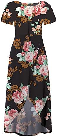 Uikmnh Dame Business Majice Haljine Maxi haljina cvjetna A-line kratkih rukava Fit & Flare labavi