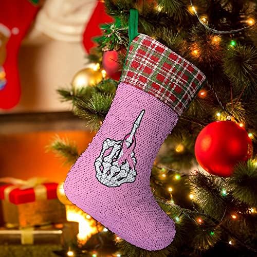 FCK FCK skelet skelen srednjih prsta vrpca za božićne praznične čarape Reverzibilna boja Promjena čarobnih zaliha za Xmas Tree Kamin Viseće čarape