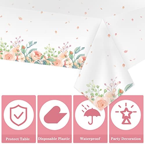 6 pakovanja cvjetnih ukrasa za tuširanje beba za djevojčice, pravougaone plastične stolnjake za zabave sa ružičastim cvjetnim uzorcima( 108x54), pokrivač stola za rođendane, vjenčanja,dekoracije za čajanke i dječje tuševe