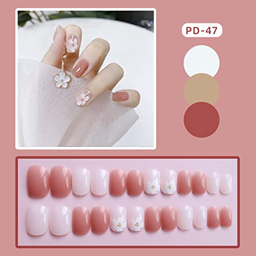 Diduikalor 24kom kratka presa na noktima kvadratni lažni nokti ružičasti cvijet akrilni nokti sjajni lažni nokti puni poklopac maturalni nokti sa naljepnicom za ljepilo za žene i djevojke