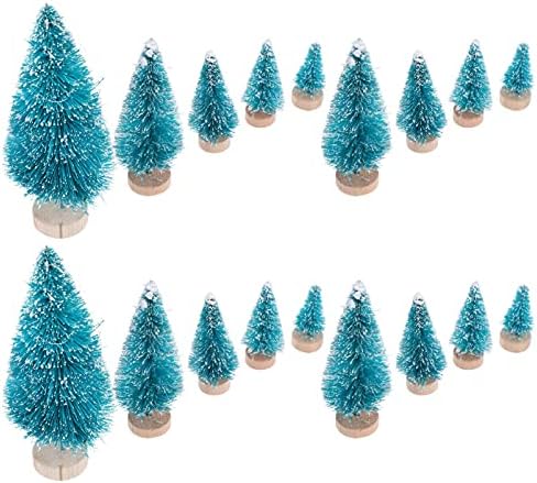 Happyyami 60pcs Mini božićno četkica za bočice sa drvenim bazom Mini umjetni sisalni snijeg mraz Božićno stablo stolno model za Xmas odmor za odmor Plava zelena