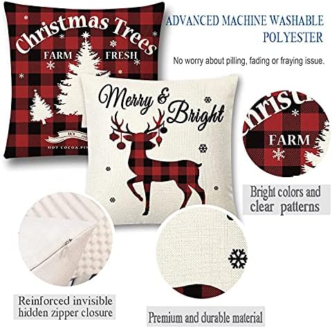 Sggvecsy Božićno bacanje jastuk 18x18 inča sa 4 bivola plairan drveni jelen jastučnicu sa rustikalnim pamučnim