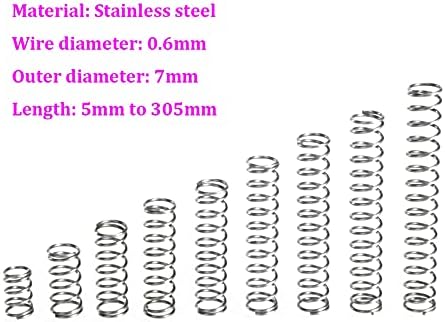 Kompresioni opruge pogodni su za većinu popravke i prečnik žica 0,6 mm od nehrđajućeg čelika Spring Oprug vanjski promjer 7 mm tlačna opruga dužina 5mm-305mm