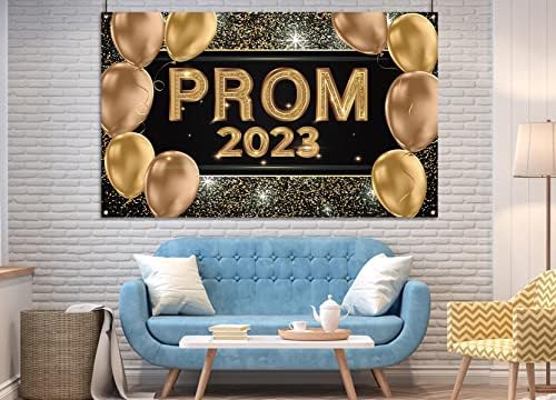 Nepnuser Prom 2023 Photo Booth Backdrop Prom Night Matura Party Dekoracije crno-zlatni Glitter unutrašnji