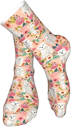 Aotose Psi slatki Malteški dizajn pasa najbolji cvjetovi slatki psi Malteški cvjetovi muške atletske čarape za gležnjeve jastuk za trčanje čarape za muškarce & amp;žene pamučne čarape Crew Socks, Crna