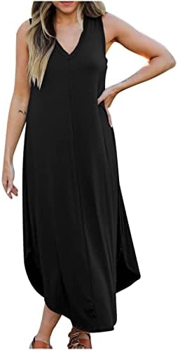 Ležerna haljina za žene za žene Ljeto Loose Fit V-izrez Split Maxi duge haljine Solid prevelizirana