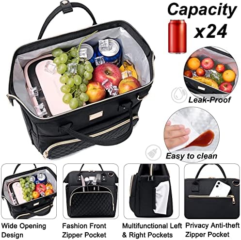 Artelaris torbe za ručak za žene, izolovana torba za ručak, velika hladnjača za ručak koja curi, torba za ručak za posao, kutija za ručak za žene, crna i crvena